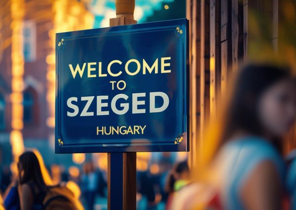 welcome sign Szeged student welcome sign Szeged student